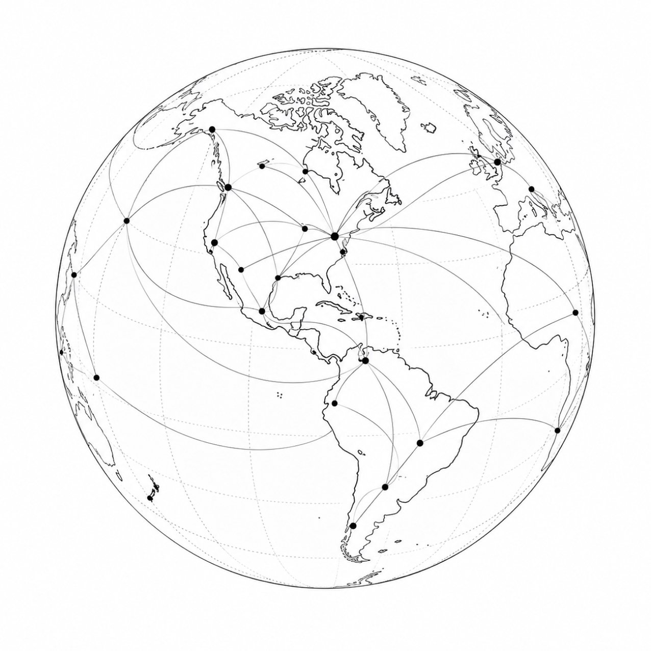 Globe with connected locations across the Americas